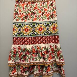 Antonio Melani Tiered Pencil Midi Skirt Floral & Mosaic Pattern